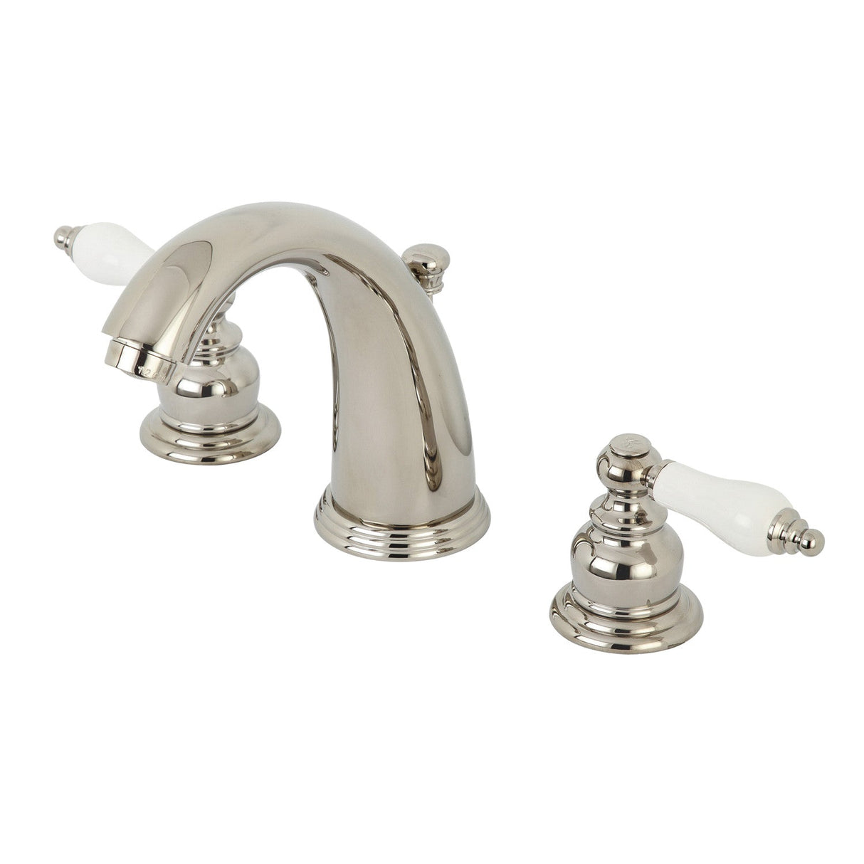 Victorian KB986PLPN Two-Handle 3-Hole Deck Mount Widespread Bathroom Faucet with Plastic Pop-Up, Polished Nickel