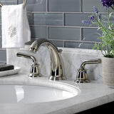 Restoration KB986RXLPN Two-Handle 3-Hole Deck Mount Widespread Bathroom Faucet with Plastic Pop-Up, Polished Nickel