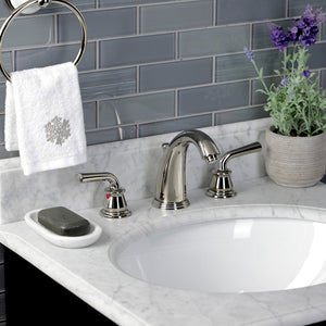 Restoration KB986RXLPN Two-Handle 3-Hole Deck Mount Widespread Bathroom Faucet with Plastic Pop-Up, Polished Nickel