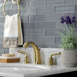 Restoration KB987RXLSB Two-Handle 3-Hole Deck Mount Widespread Bathroom Faucet with Plastic Pop-Up, Brushed Brass