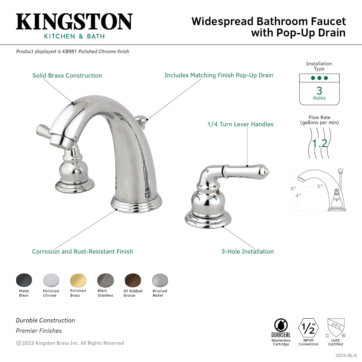 Magellan KB988 Two-Handle 3-Hole Deck Mount Widespread Bathroom Faucet with Plastic Pop-Up, Brushed Nickel