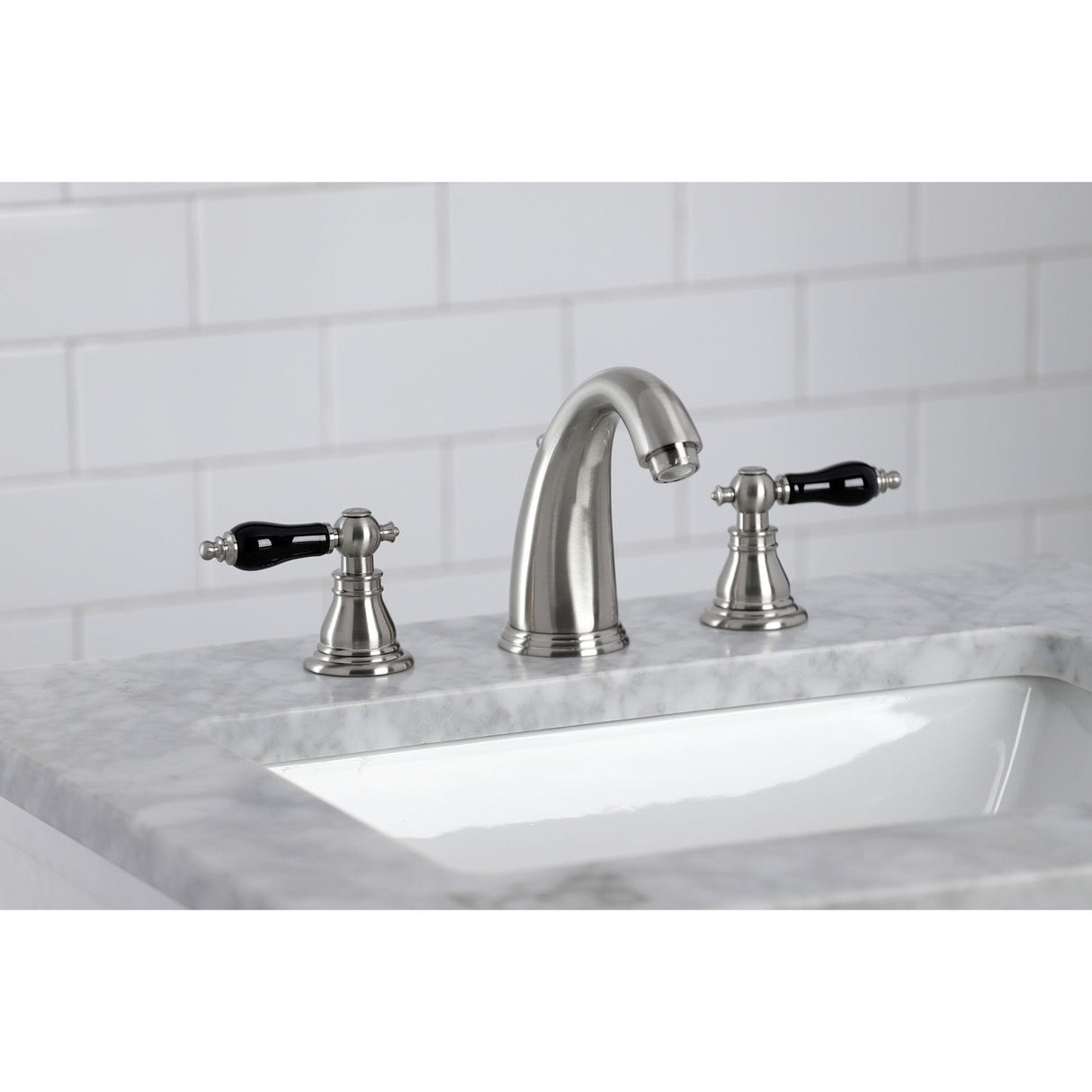 Duchess KB988AKL Two-Handle 3-Hole Deck Mount Widespread Bathroom Faucet with Plastic Pop-Up, Brushed Nickel