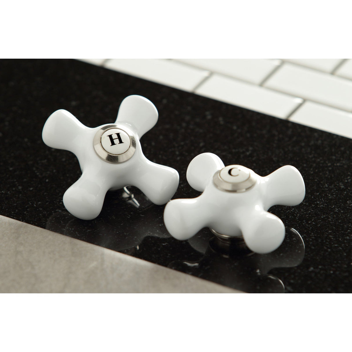 KBH1608PXC Cold Porcelain Cross Handle, Brushed Nickel