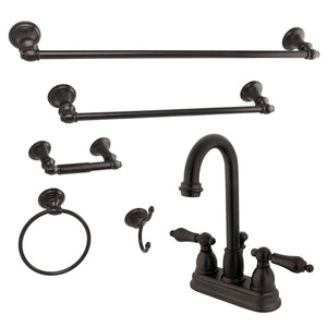 KBK3615AL Two-Handle 3-Hole Deck Mount 4" Centerset Bathroom Faucet with 5-Piece Bathroom Accessories, Oil Rubbed Bronze