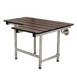 ADAscape Thrive In Place KBSS2821PMW 28-Inch X 21-Inch Wall Mount Fold Down Shower Seat with Leg Supports, Dark Mahogany Wood Grain/Stainless Steel