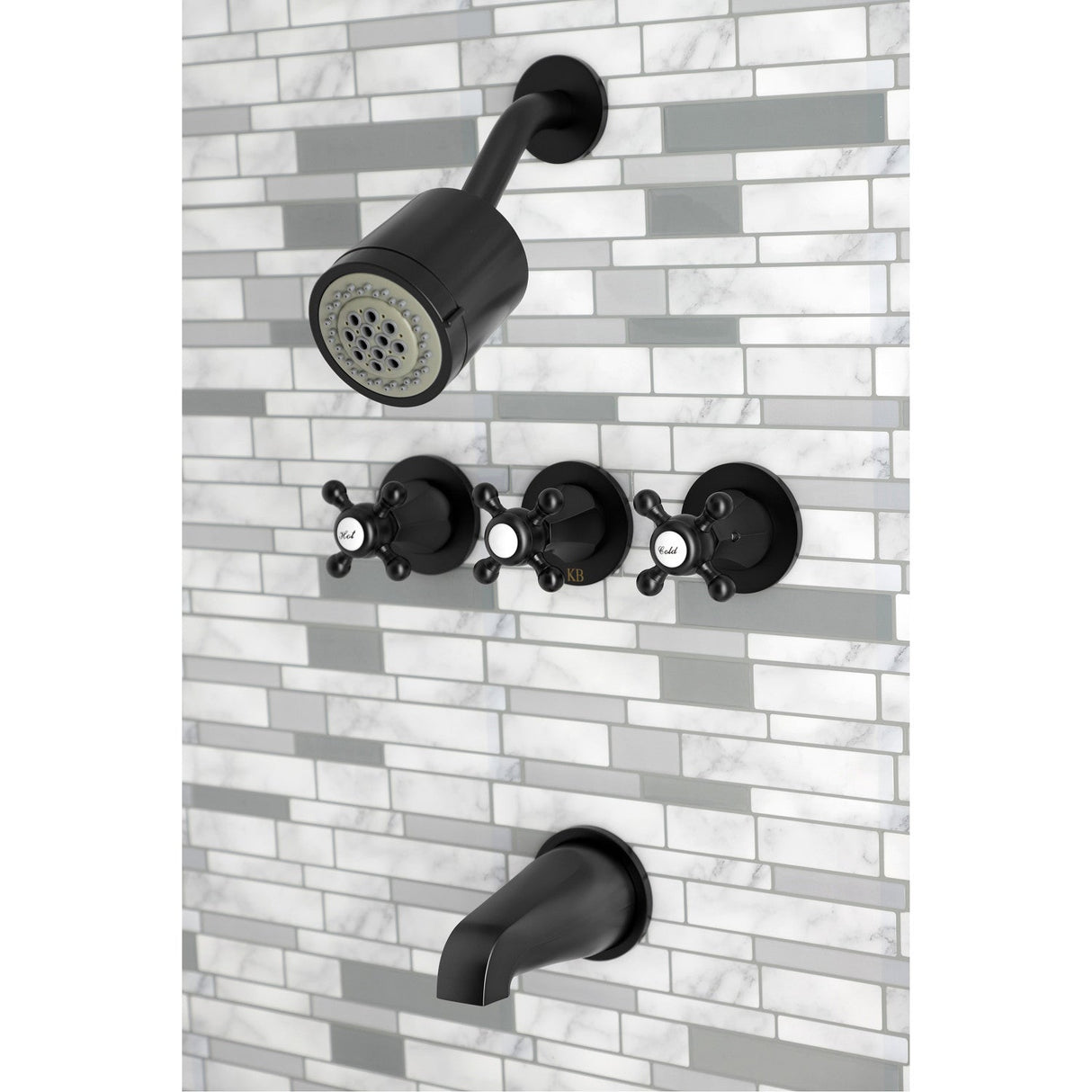 Metropolitan KBX8130BX Three-Handle 5-Hole Wall Mount Tub and Shower Faucet, Matte Black