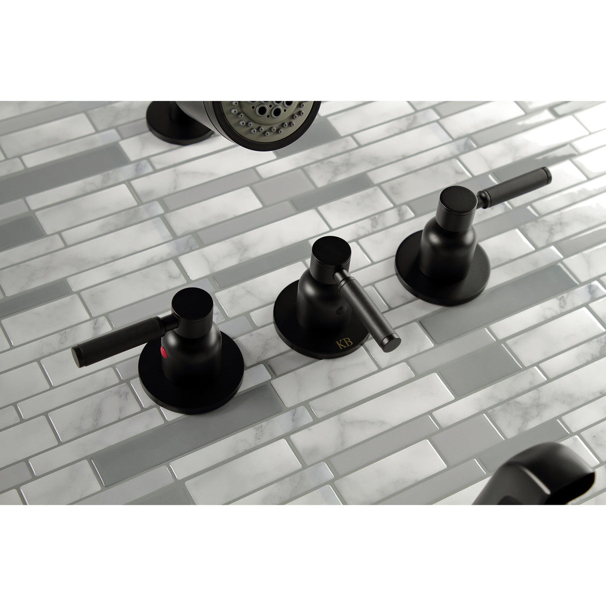 Kaiser KBX8130DKL Three-Handle 5-Hole Wall Mount Tub and Shower Faucet, Matte Black