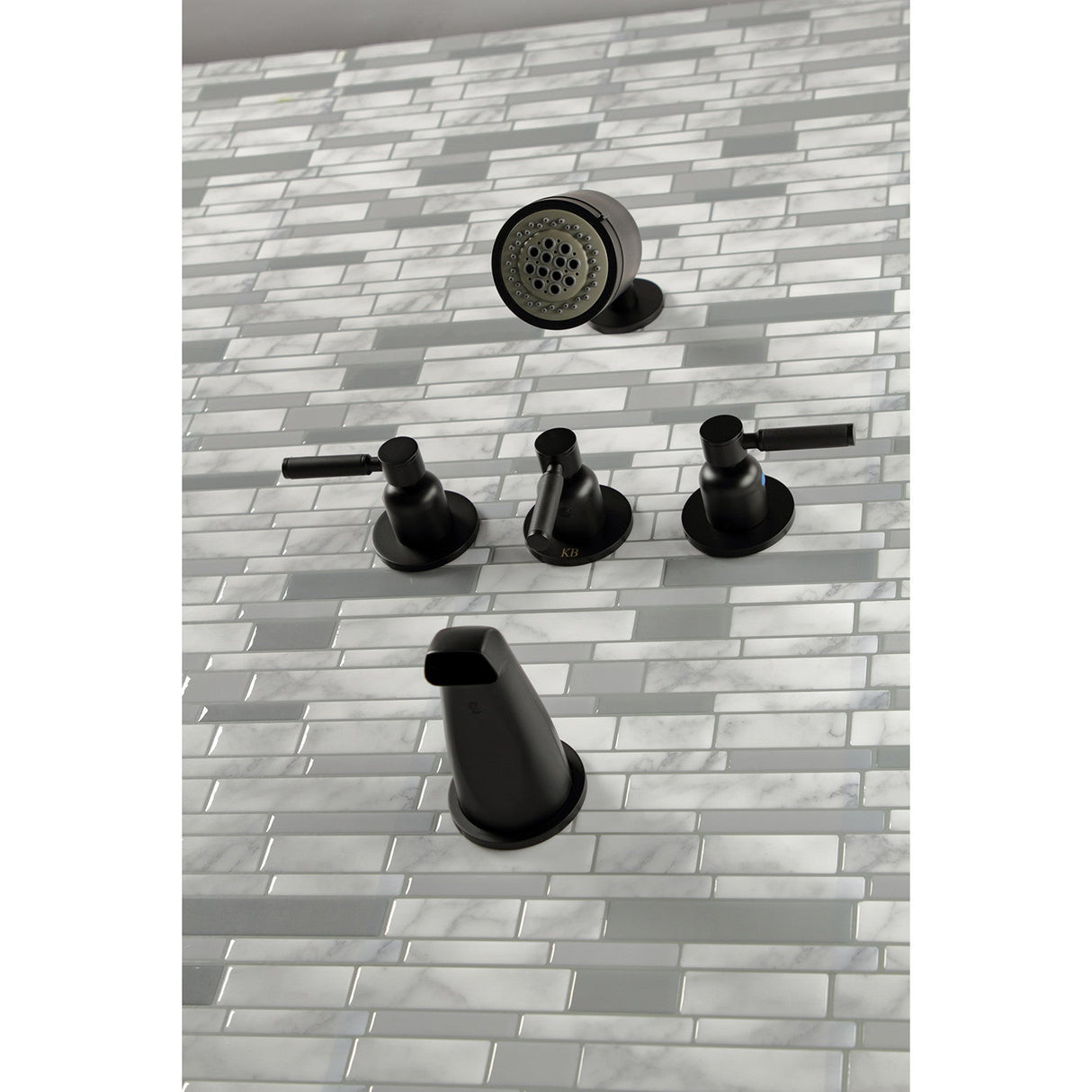 Kaiser KBX8130DKL Three-Handle 5-Hole Wall Mount Tub and Shower Faucet, Matte Black