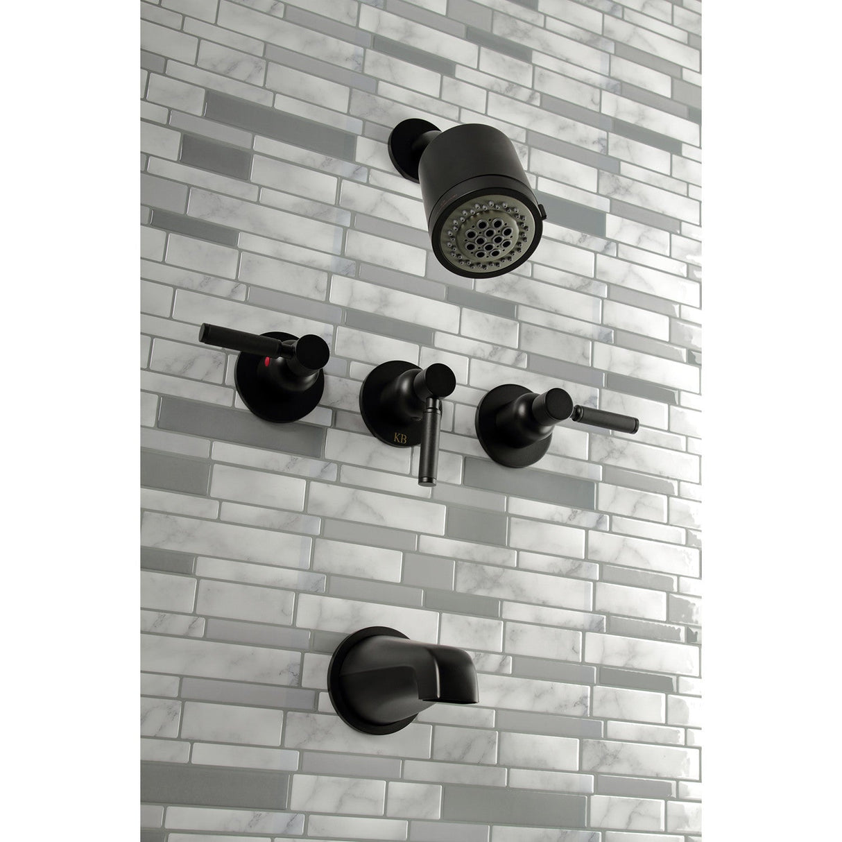 Kaiser KBX8130DKL Three-Handle 5-Hole Wall Mount Tub and Shower Faucet, Matte Black