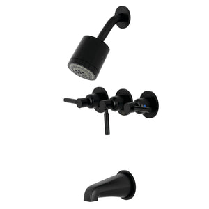 Concord KBX8130DL Three-Handle 5-Hole Wall Mount Tub and Shower Faucet, Matte Black