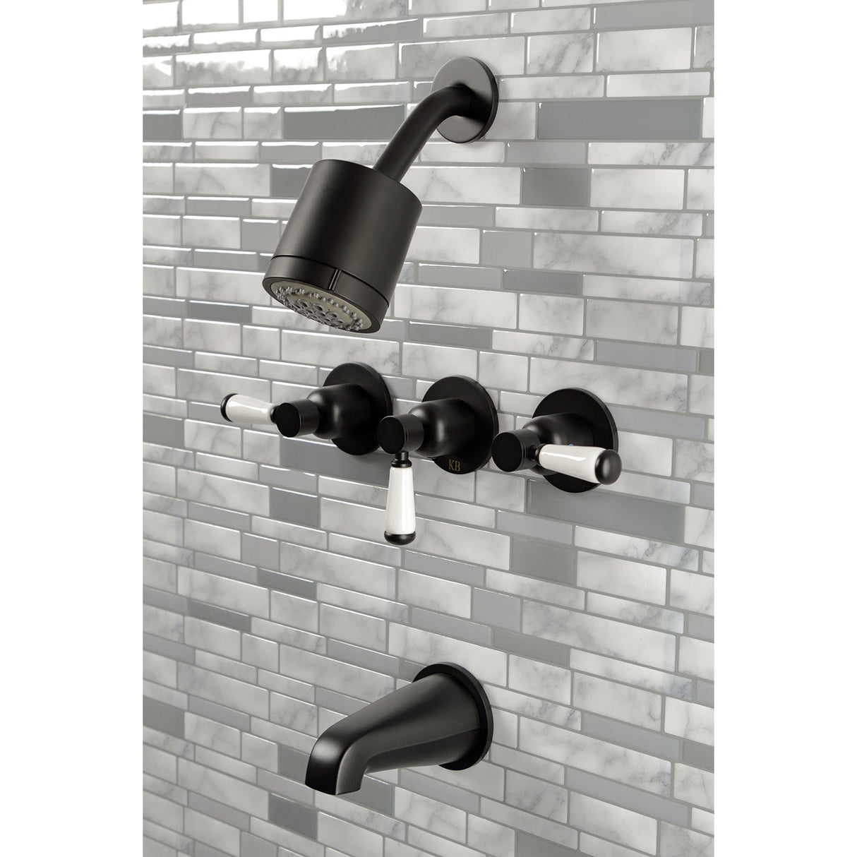 Paris KBX8130DPL Three-Handle 5-Hole Wall Mount Tub and Shower Faucet, Matte Black