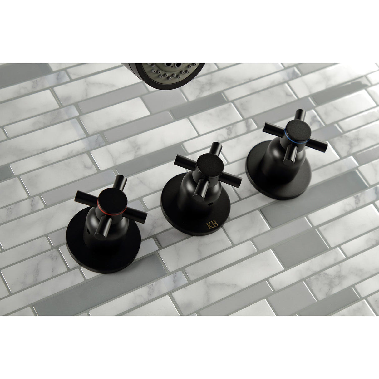 Concord KBX8130DX Three-Handle 5-Hole Wall Mount Tub and Shower Faucet, Matte Black