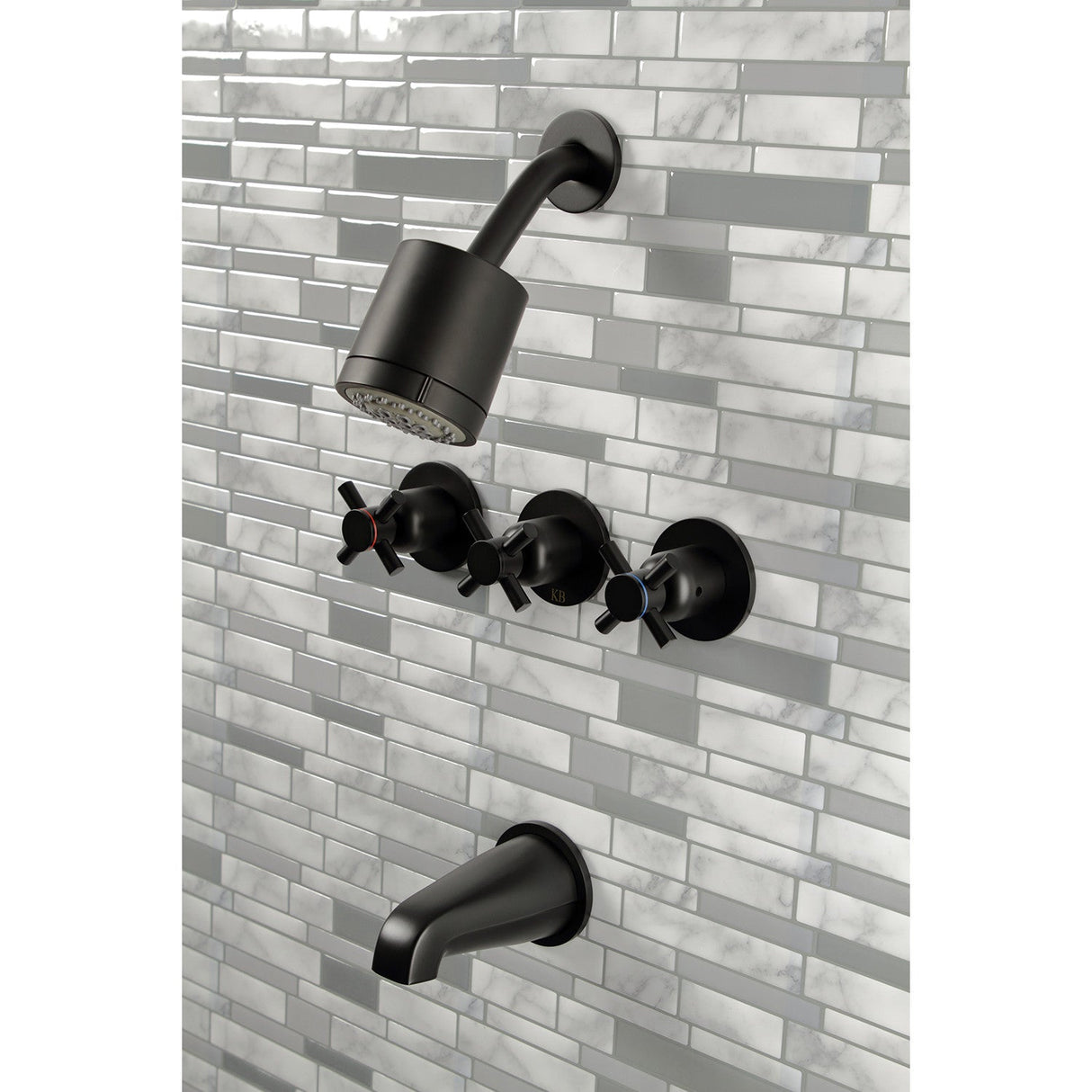 Concord KBX8130DX Three-Handle 5-Hole Wall Mount Tub and Shower Faucet, Matte Black