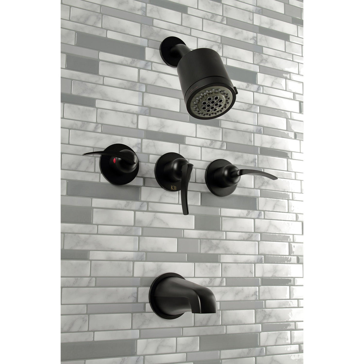 Centurion KBX8130EFL Three-Handle 5-Hole Wall Mount Tub and Shower Faucet, Matte Black