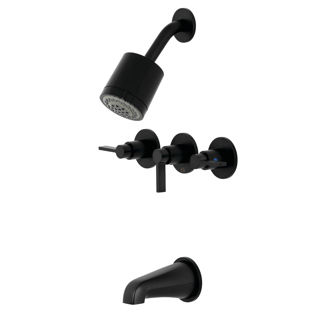 NuvoFusion KBX8130NDL Three-Handle 5-Hole Wall Mount Tub and Shower Faucet, Matte Black