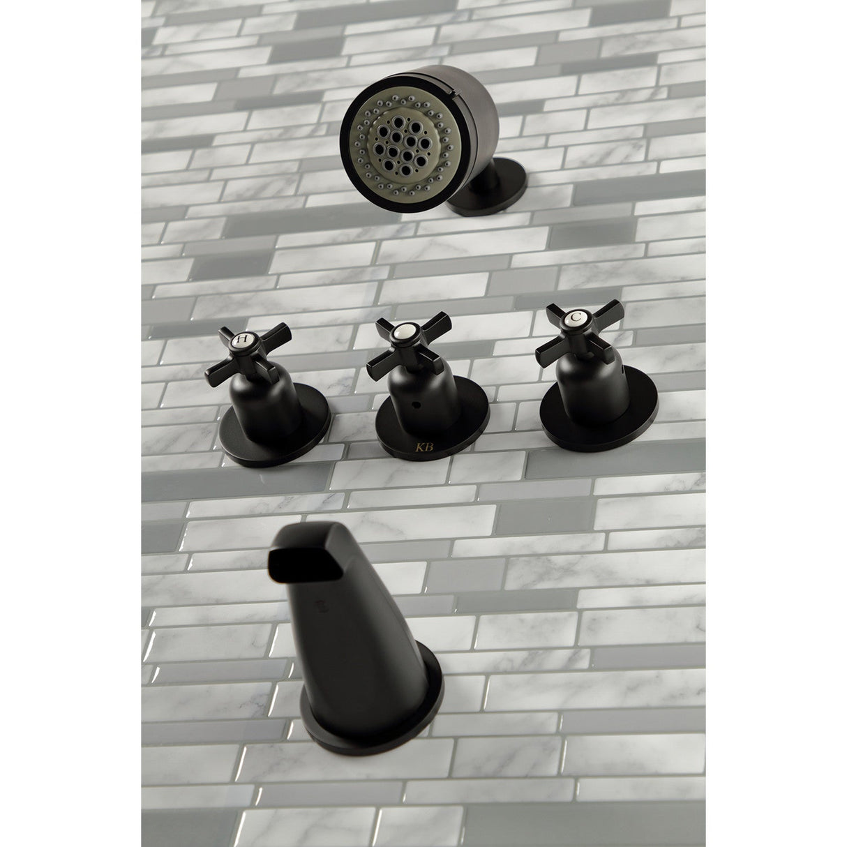 Millennium KBX8130ZX Three-Handle 5-Hole Wall Mount Tub and Shower Faucet, Matte Black