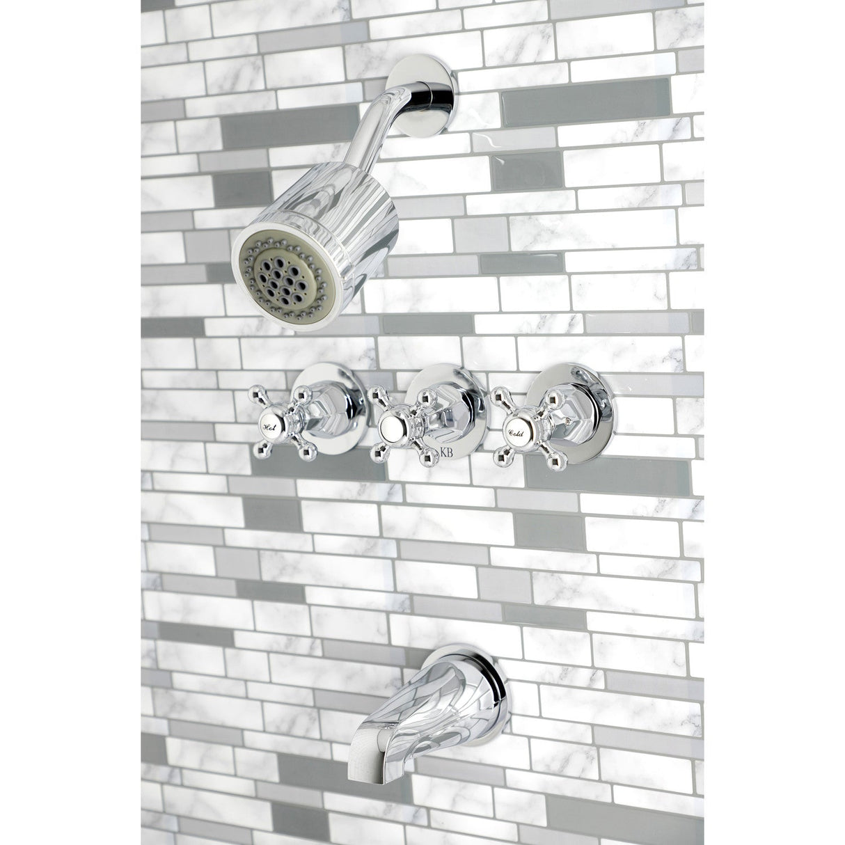 Metropolitan KBX8131BX Three-Handle 5-Hole Wall Mount Tub and Shower Faucet, Polished Chrome