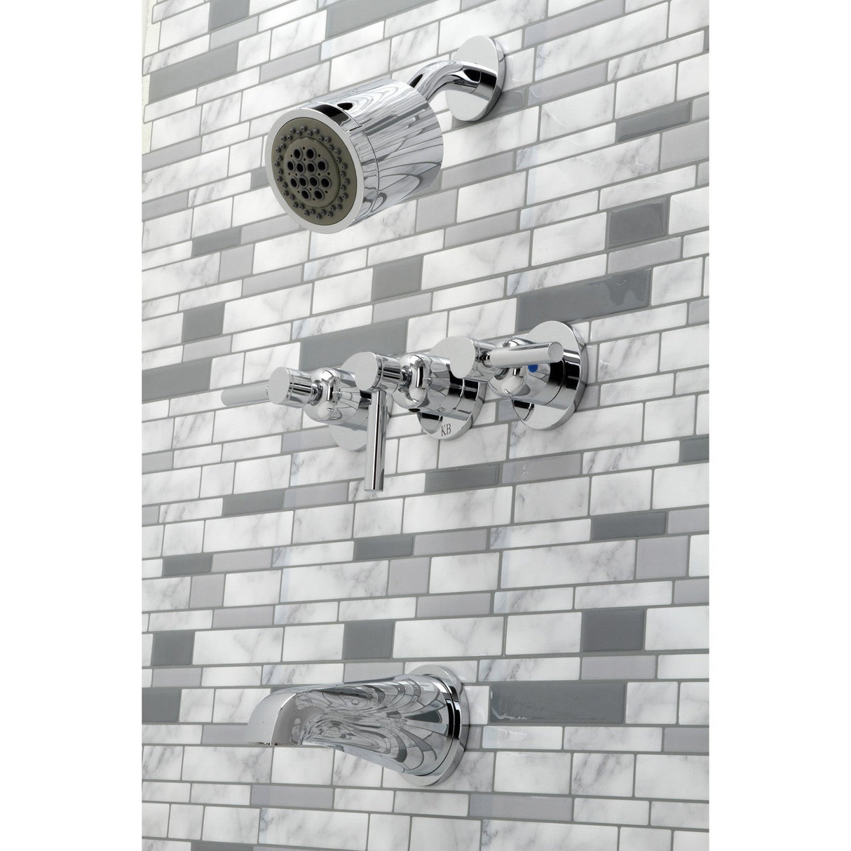 Concord KBX8131DL Three-Handle 5-Hole Wall Mount Tub and Shower Faucet, Polished Chrome