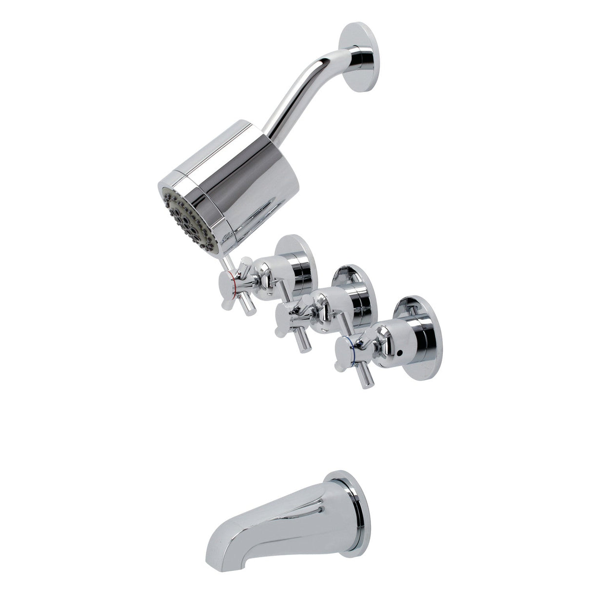 Concord KBX8131DX Three-Handle 5-Hole Wall Mount Tub and Shower Faucet, Polished Chrome