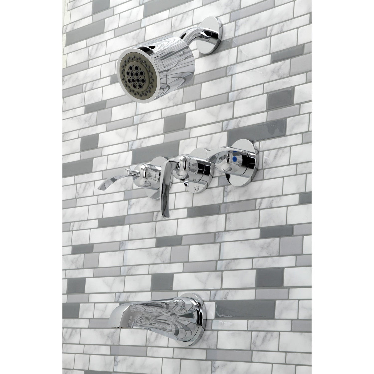 Centurion KBX8131EFL Three-Handle 5-Hole Wall Mount Tub and Shower Faucet, Polished Chrome