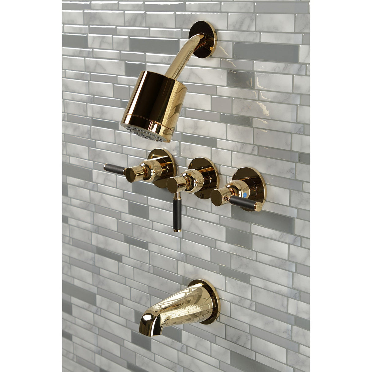 Kaiser KBX8132DKL Three-Handle 5-Hole Wall Mount Tub and Shower Faucet, Polished Brass