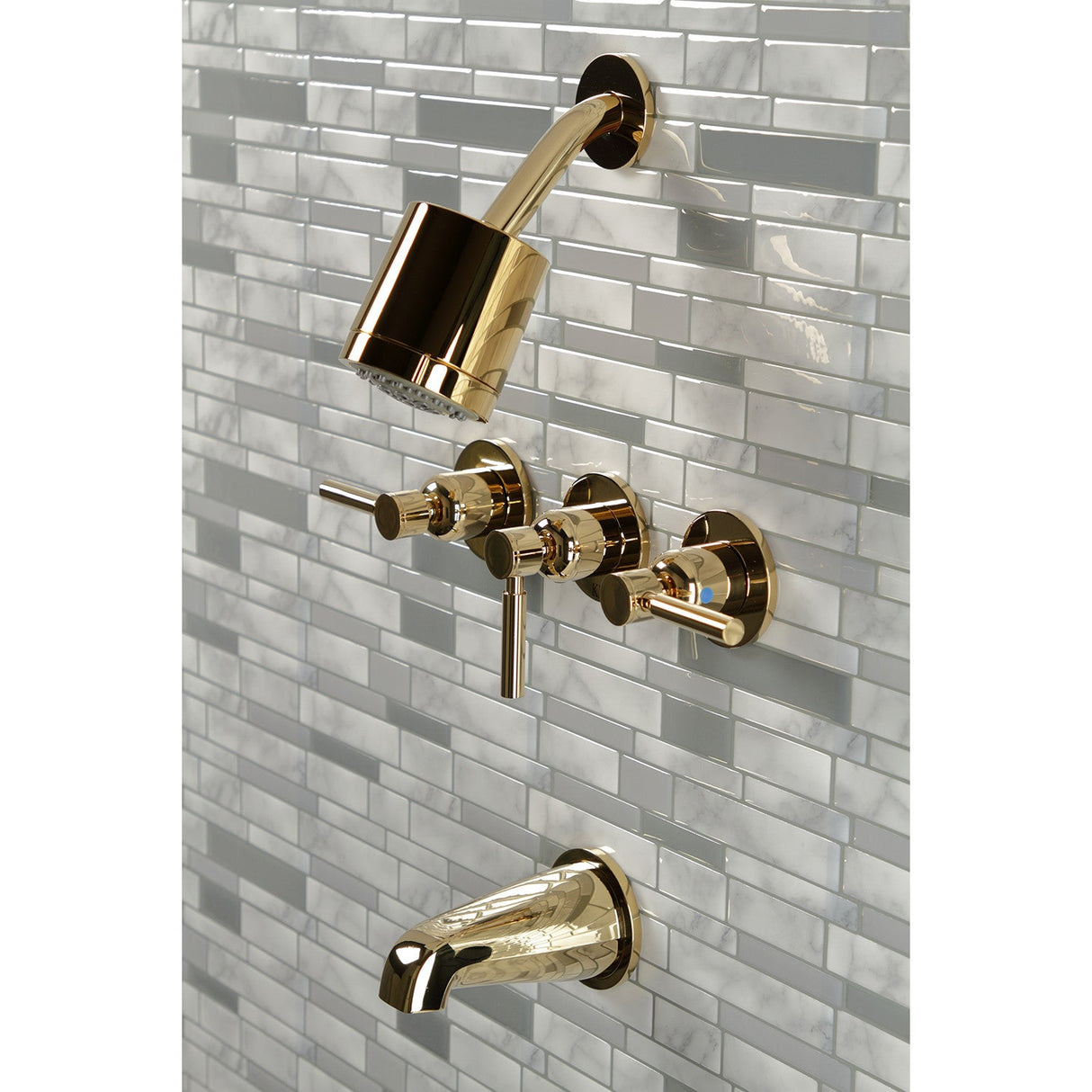 Concord KBX8132DL Three-Handle 5-Hole Wall Mount Tub and Shower Faucet, Polished Brass