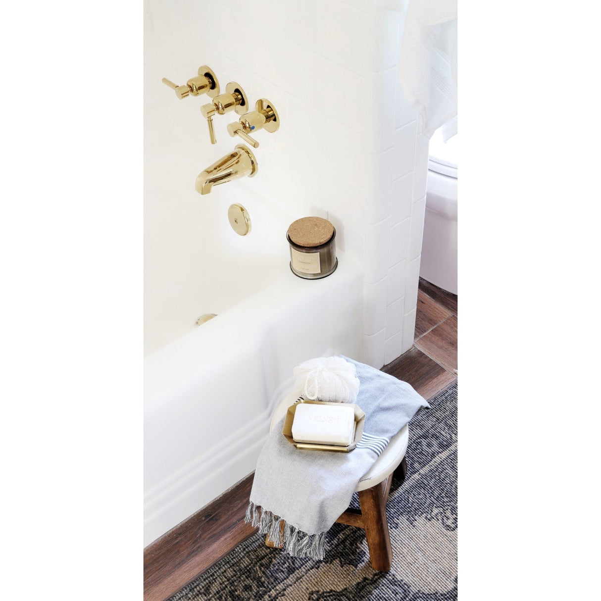 Concord KBX8132DL Three-Handle 5-Hole Wall Mount Tub and Shower Faucet, Polished Brass