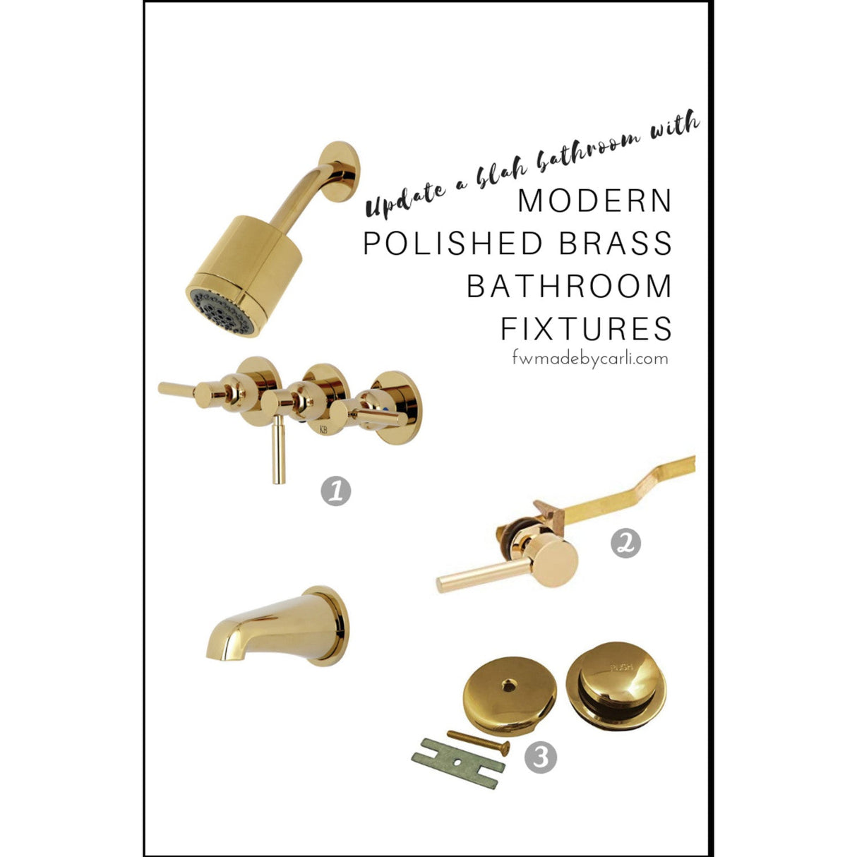 Concord KBX8132DL Three-Handle 5-Hole Wall Mount Tub and Shower Faucet, Polished Brass