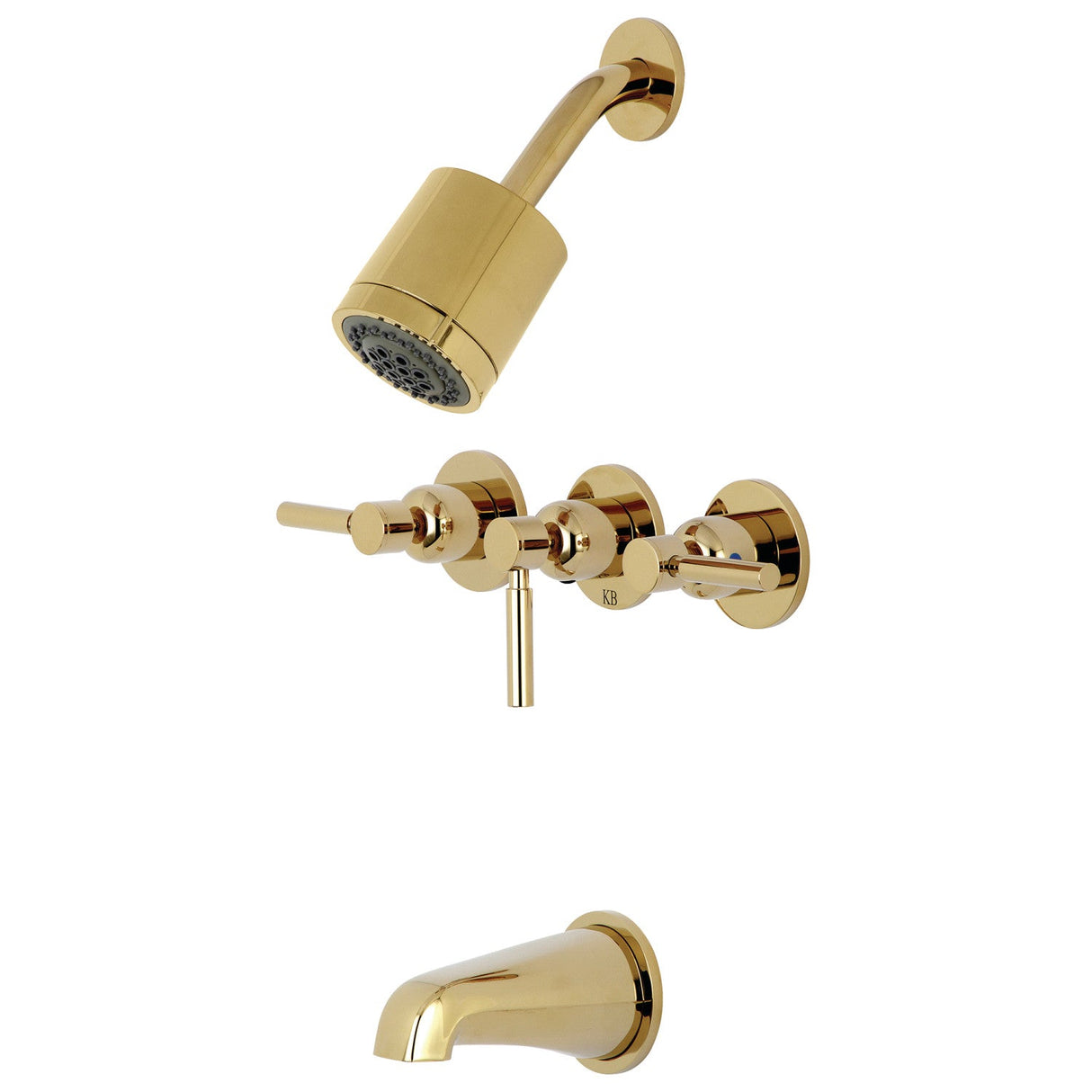 Concord KBX8132DL Three-Handle 5-Hole Wall Mount Tub and Shower Faucet, Polished Brass