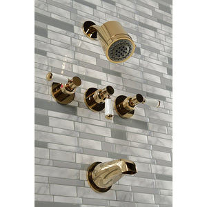 Paris KBX8132DPL Three-Handle 5-Hole Wall Mount Tub and Shower Faucet, Polished Brass