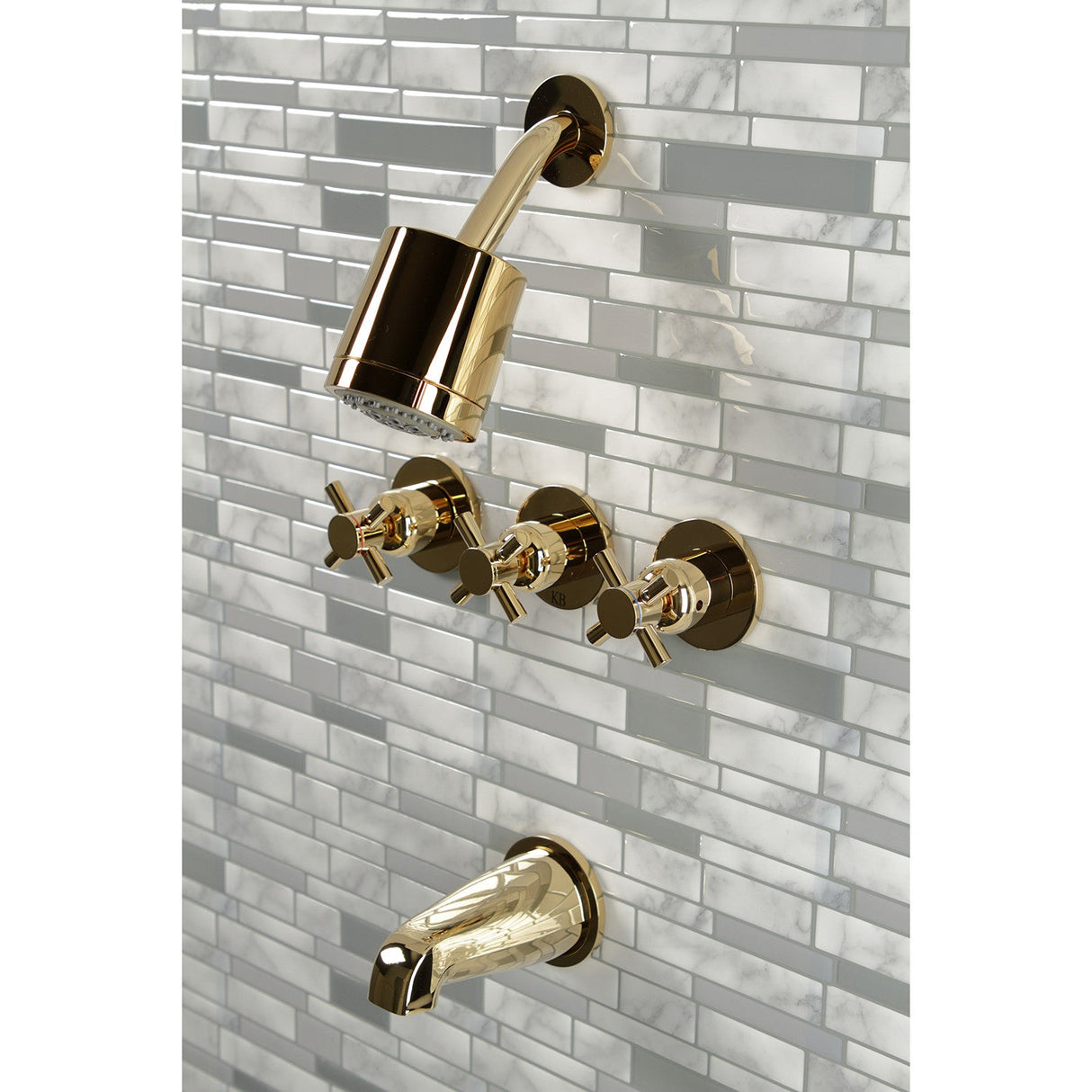 Concord KBX8132DX Three-Handle 5-Hole Wall Mount Tub and Shower Faucet, Polished Brass