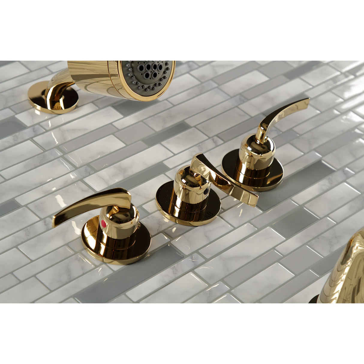 Centurion KBX8132EFL Three-Handle 5-Hole Wall Mount Tub and Shower Faucet, Polished Brass