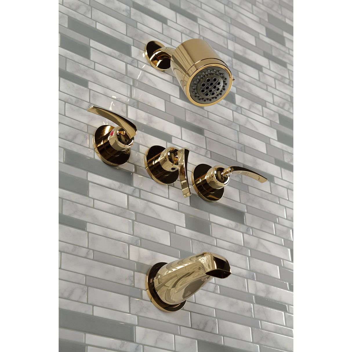 Centurion KBX8132EFL Three-Handle 5-Hole Wall Mount Tub and Shower Faucet, Polished Brass
