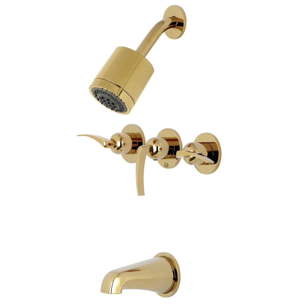 Centurion KBX8132EFL Three-Handle 5-Hole Wall Mount Tub and Shower Faucet, Polished Brass