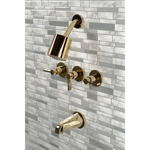 NuvoFusion KBX8132NDL Three-Handle 5-Hole Wall Mount Tub and Shower Faucet, Polished Brass