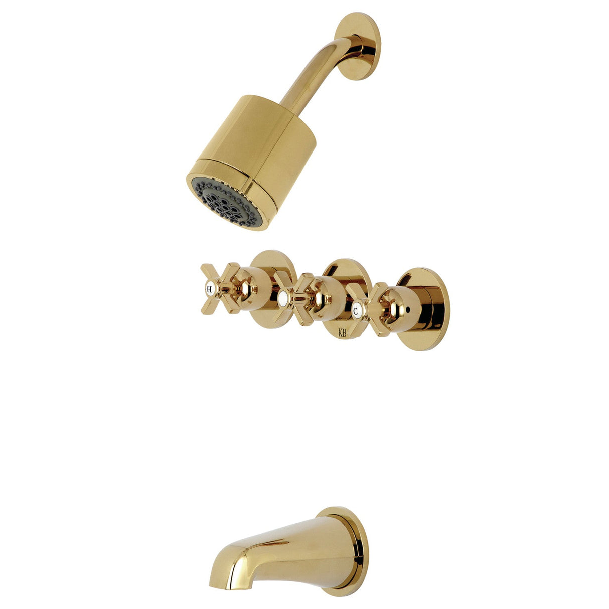 Millennium KBX8132ZX Three-Handle 5-Hole Wall Mount Tub and Shower Faucet, Polished Brass