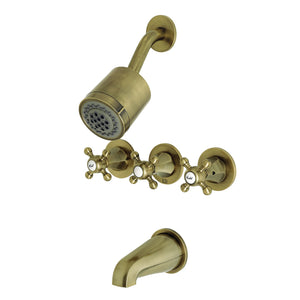 Metropolitan KBX8133BX Three-Handle 5-Hole Wall Mount Tub and Shower Faucet, Antique Brass