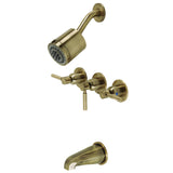 Concord KBX8133DL Three-Handle 5-Hole Wall Mount Tub and Shower Faucet, Antique Brass