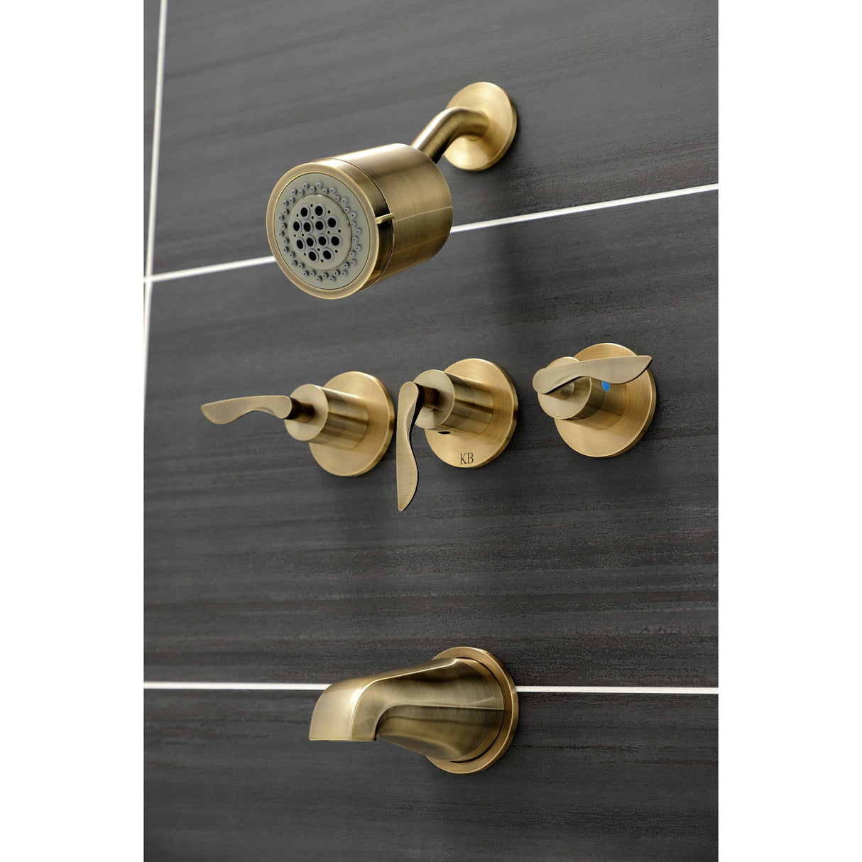 Serena KBX8133SVL Three-Handle 5-Hole Wall Mount Tub and Shower Faucet, Antique Brass