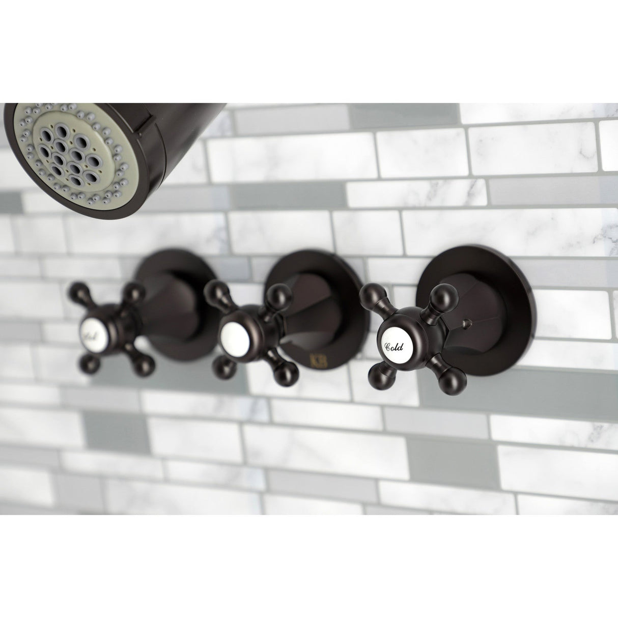 Metropolitan KBX8135BX Three-Handle 5-Hole Wall Mount Tub and Shower Faucet, Oil Rubbed Bronze