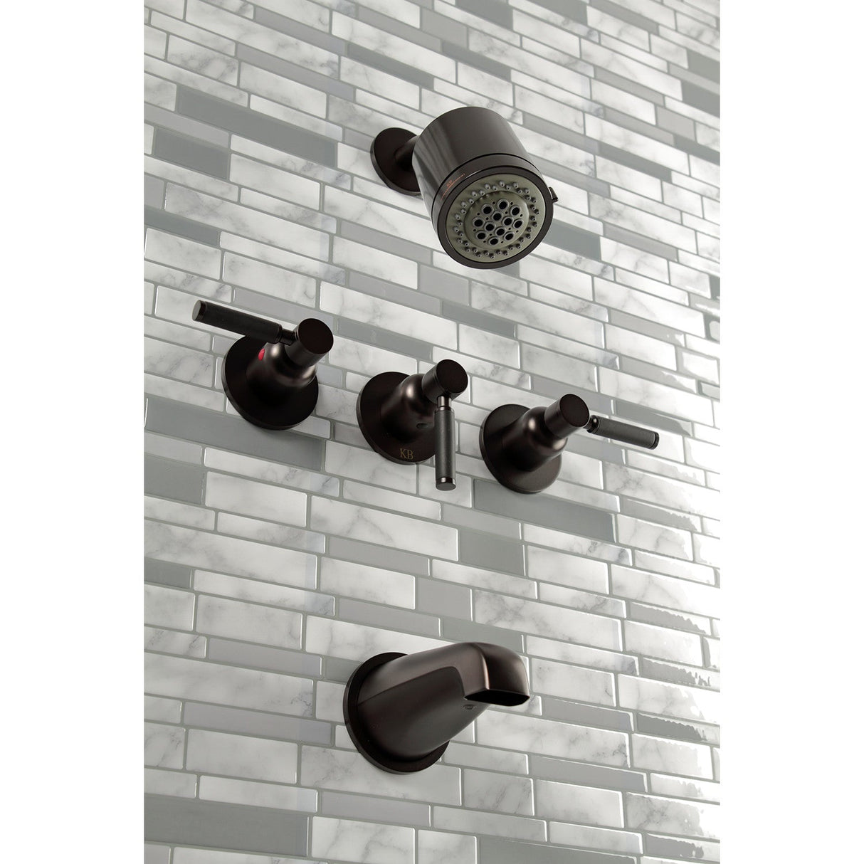 Kaiser KBX8135DKL Three-Handle 5-Hole Wall Mount Tub and Shower Faucet, Oil Rubbed Bronze