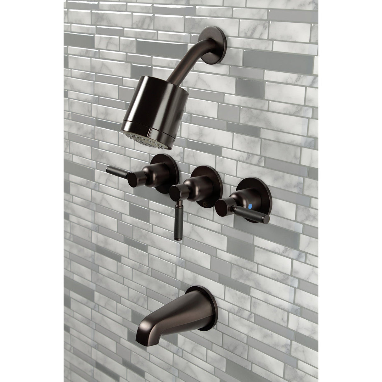 Kaiser KBX8135DKL Three-Handle 5-Hole Wall Mount Tub and Shower Faucet, Oil Rubbed Bronze