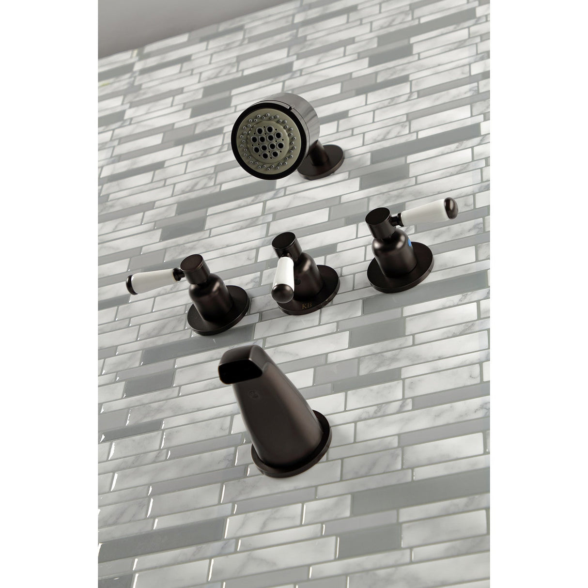 Paris KBX8135DPL Three-Handle 5-Hole Wall Mount Tub and Shower Faucet, Oil Rubbed Bronze