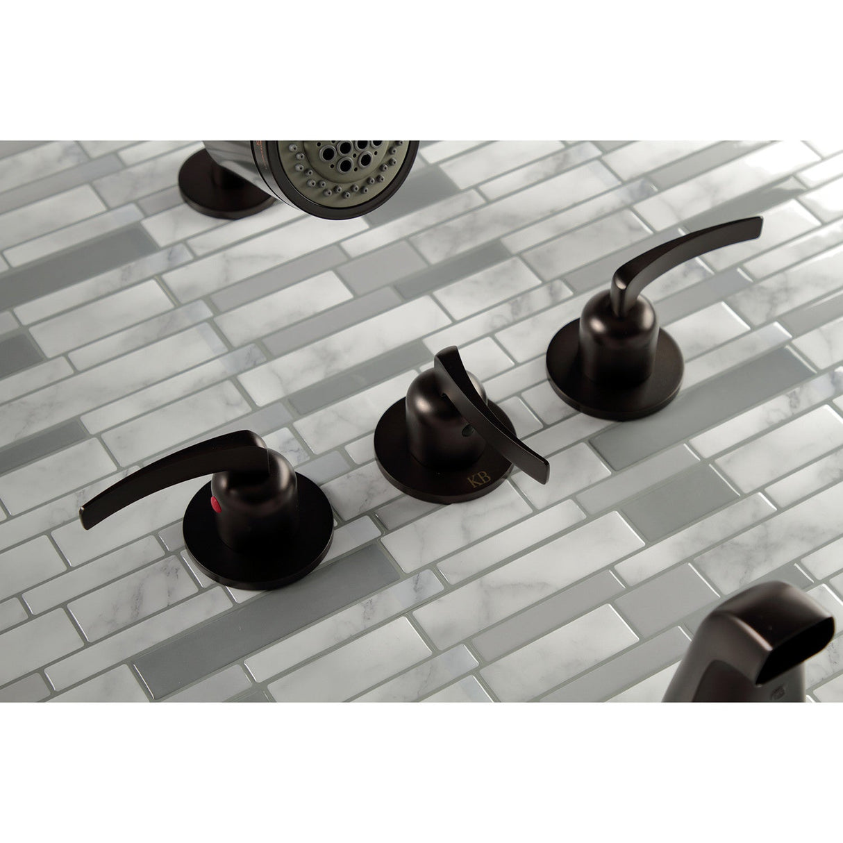 Centurion KBX8135EFL Three-Handle 5-Hole Wall Mount Tub and Shower Faucet, Oil Rubbed Bronze