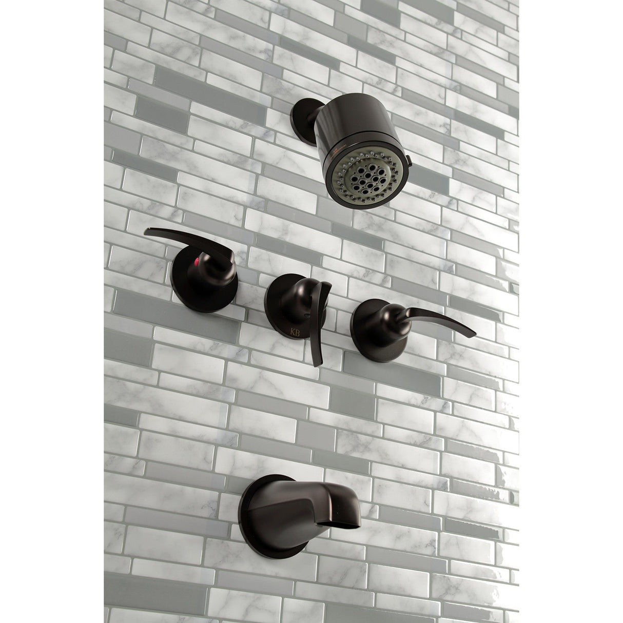 Centurion KBX8135EFL Three-Handle 5-Hole Wall Mount Tub and Shower Faucet, Oil Rubbed Bronze