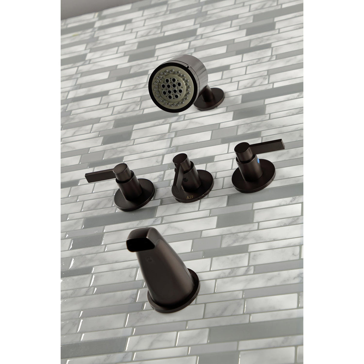 NuvoFusion KBX8135NDL Three-Handle 5-Hole Wall Mount Tub and Shower Faucet, Oil Rubbed Bronze
