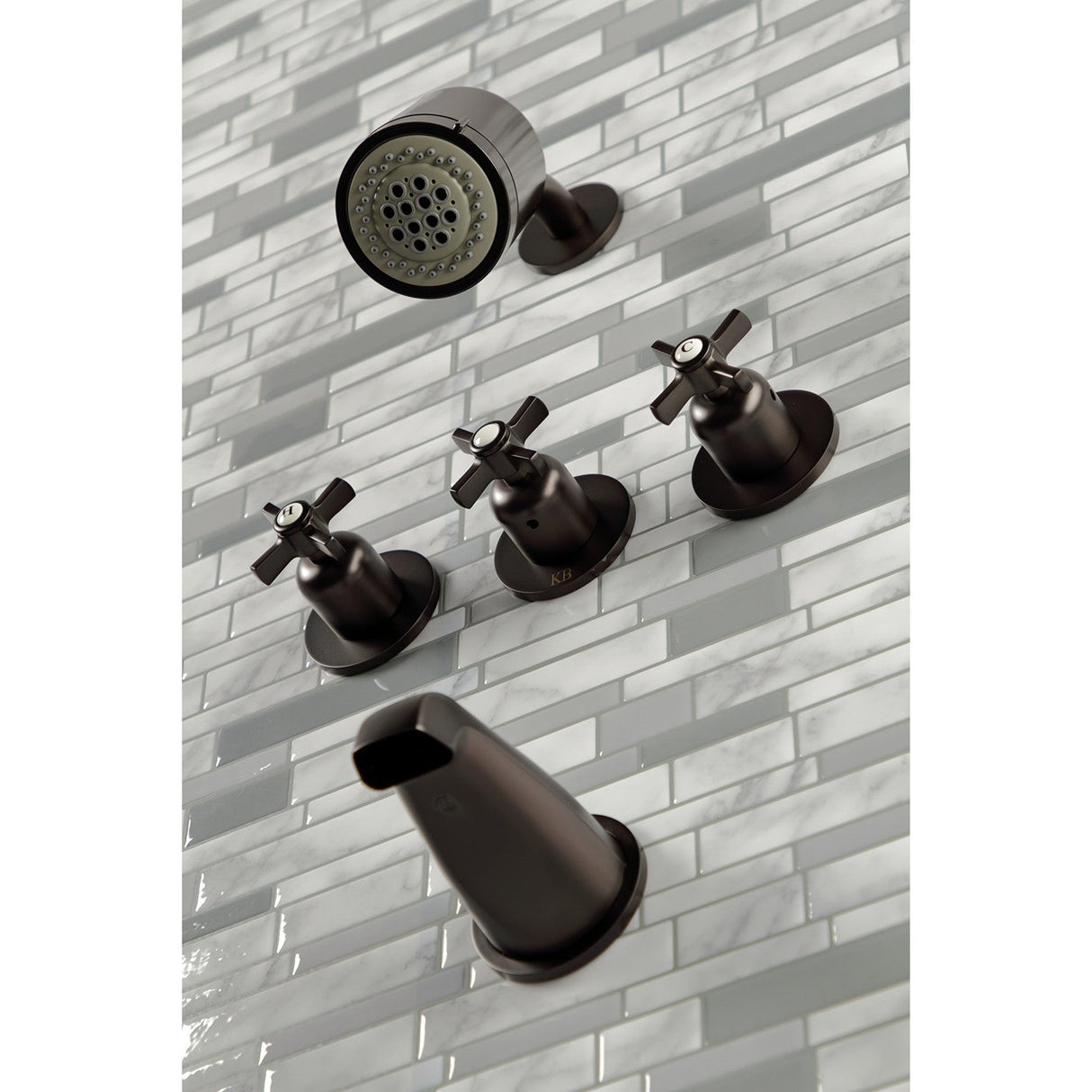 Millennium KBX8135ZX Three-Handle 5-Hole Wall Mount Tub and Shower Faucet, Oil Rubbed Bronze