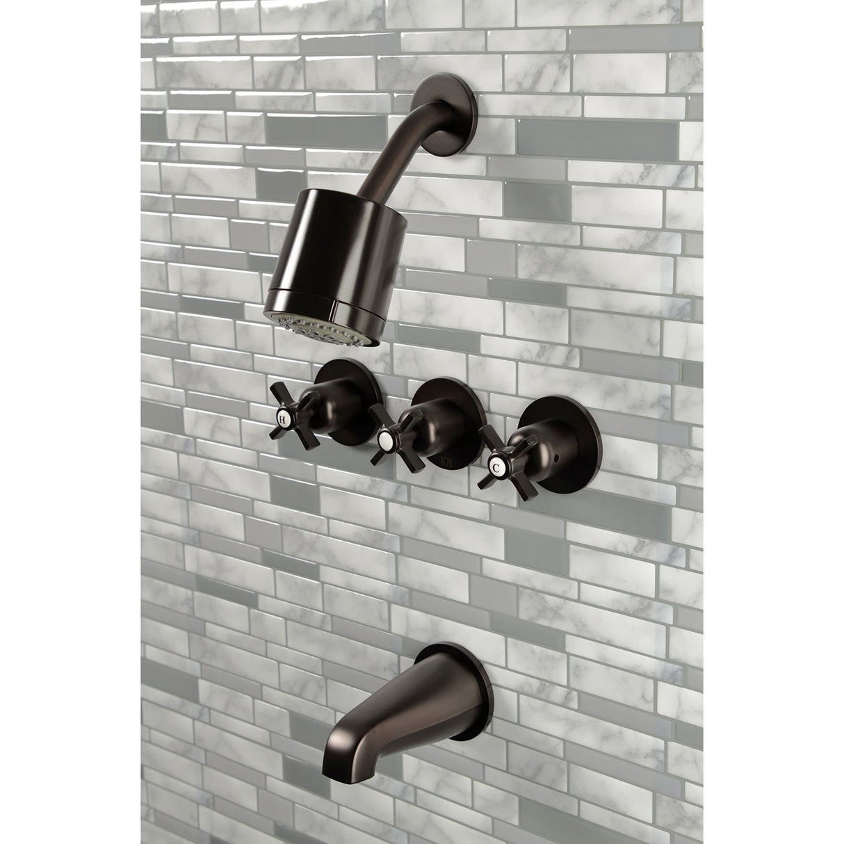 Millennium KBX8135ZX Three-Handle 5-Hole Wall Mount Tub and Shower Faucet, Oil Rubbed Bronze