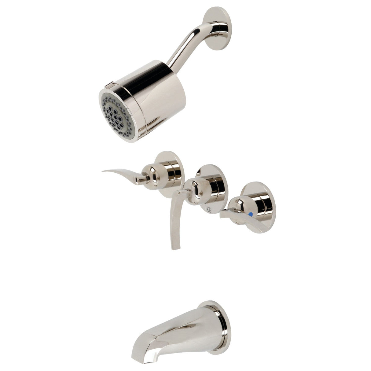 Centurion KBX8136EFL Three-Handle 5-Hole Wall Mount Tub and Shower Faucet, Polished Nickel