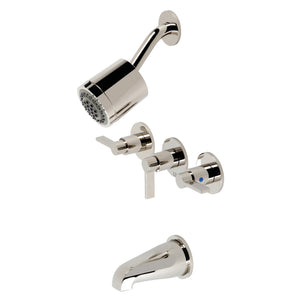NuvoFusion KBX8136NDL Three-Handle 5-Hole Wall Mount Tub and Shower Faucet, Polished Nickel
